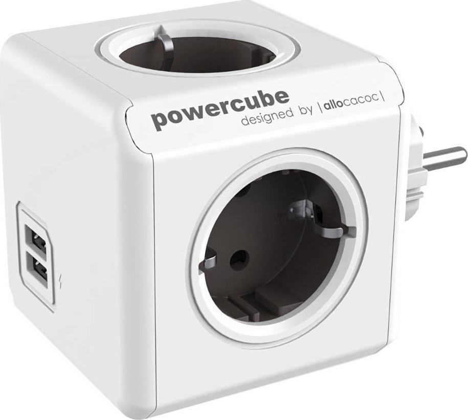 Allocacoc PowerCube Original USB 4 πρίζες και 2 USB, γκρι